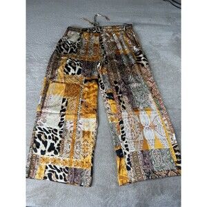 RAFAELLA NWT women's plus size 1X golden glow patterned flowy wide leg pants.